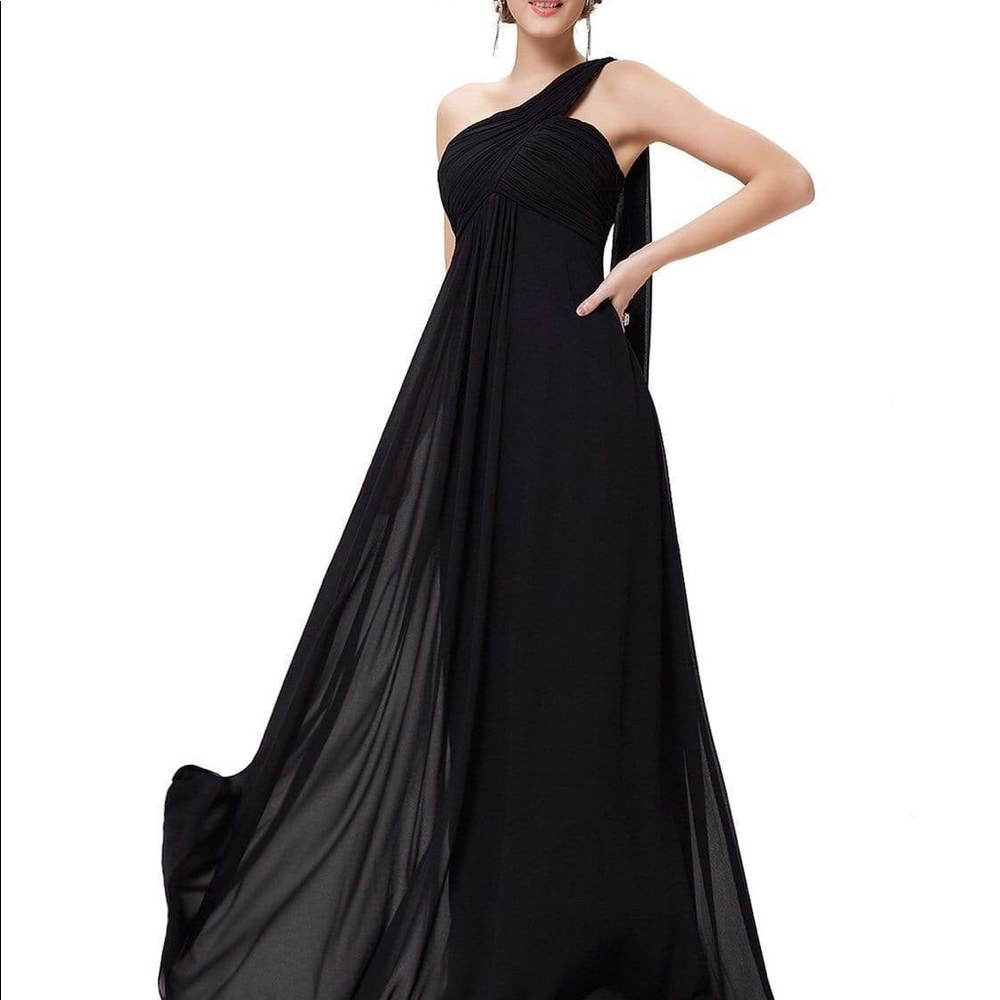 Formal Wedding Bridesmaid Award Ever Pretty Black Gown long Dress - Picture 8 of 8